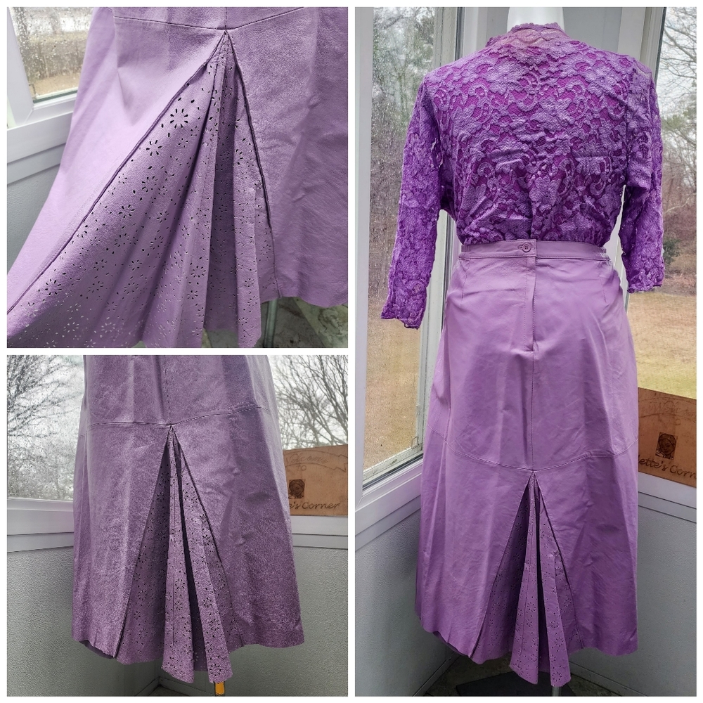 Leather Jacket Roaman’s Leather Lilac Eyelet Blazer & Box Pleated Maxi Skirt Set - Picture 3 of 15